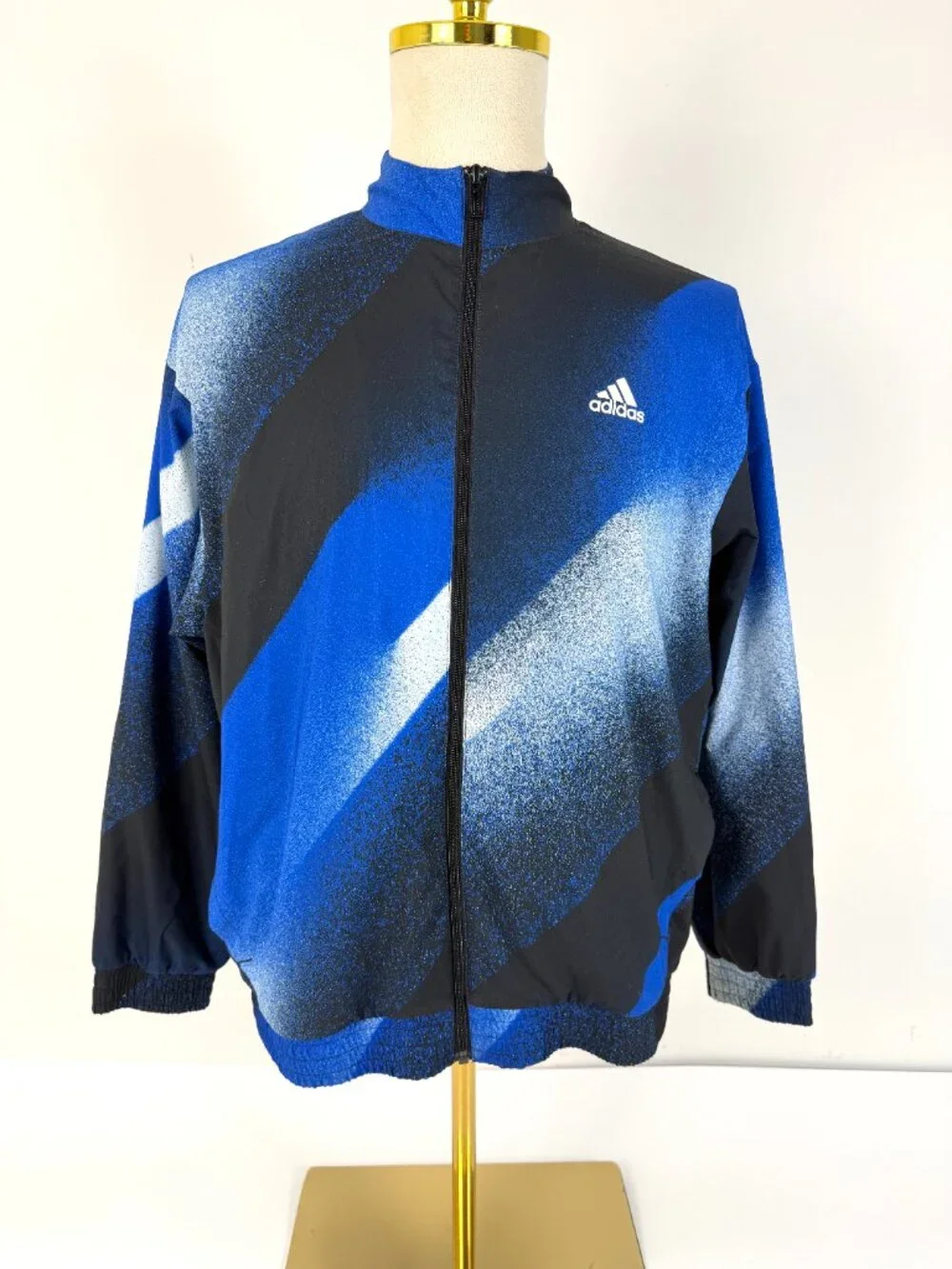 adidas Men’s M Blue Black Abstract Print Full Zip Track Jacket Logo